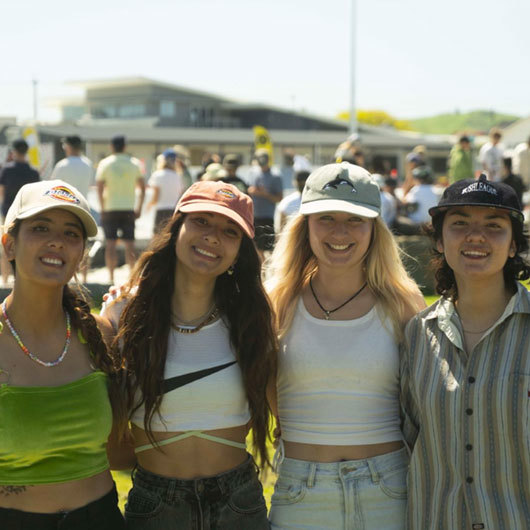 Smiling rangatahi at a skatepark