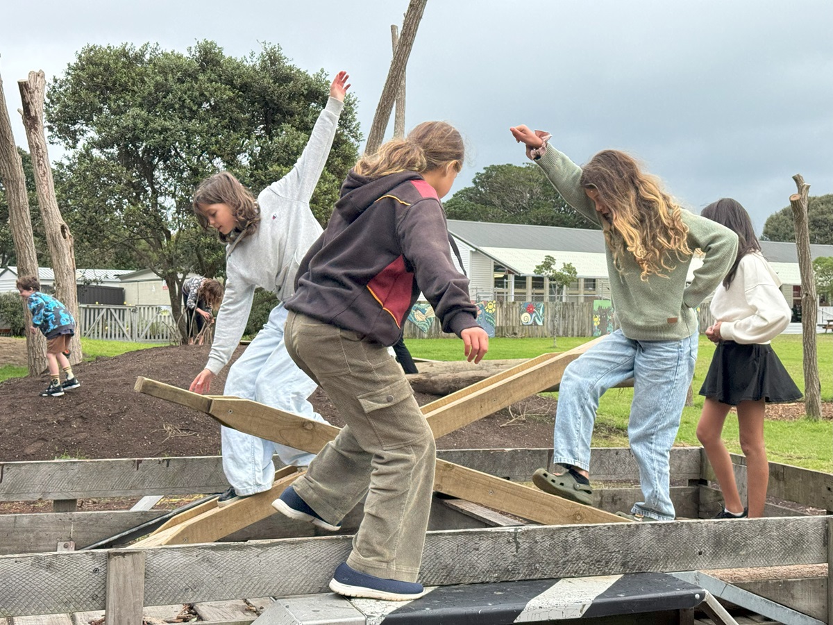 Rangatahi playing on loose parts