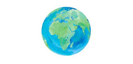 Watercolour painted globe